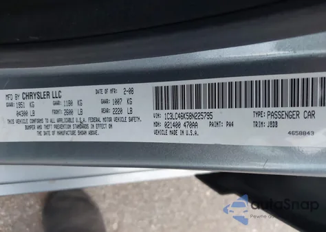 2008 Chrysler Sebring Lx z USA, uszkodzony, nr VIN 1C3LC46K58N225795